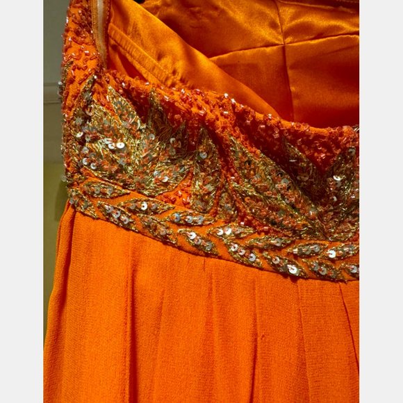 Aidan Mattox Orange Beaded Gown - Picture 4 of 5